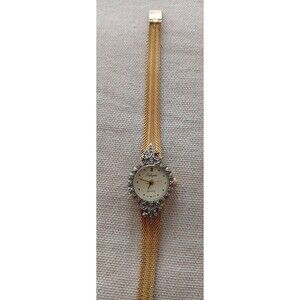 VTG LAFAYETTE QUARTZ WATCH GOLD TONE JAPAN MOVE MELEE SAPPHIRE BEZEL PARTS ONLY